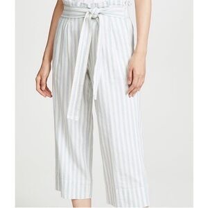 Madewell Light Blue & White Striped Pull on Paperbag Waist Cropped Pants